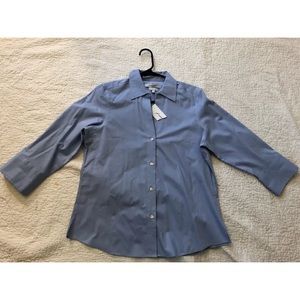 NWT Foxcroft Non-Iron Stretch Blue Button Up Sz M